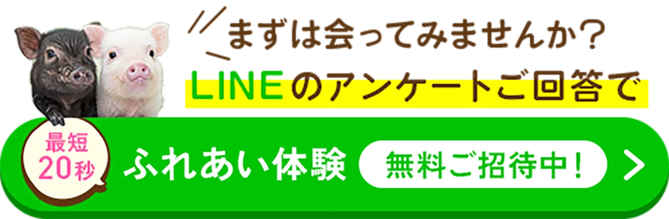 最短20秒 まずは会ってみませんか？LINEのアンケートご回答でふれあい体験無料ご招待中！
